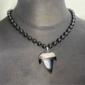 Black Obsidian Shark Tooth Pendant Necklace